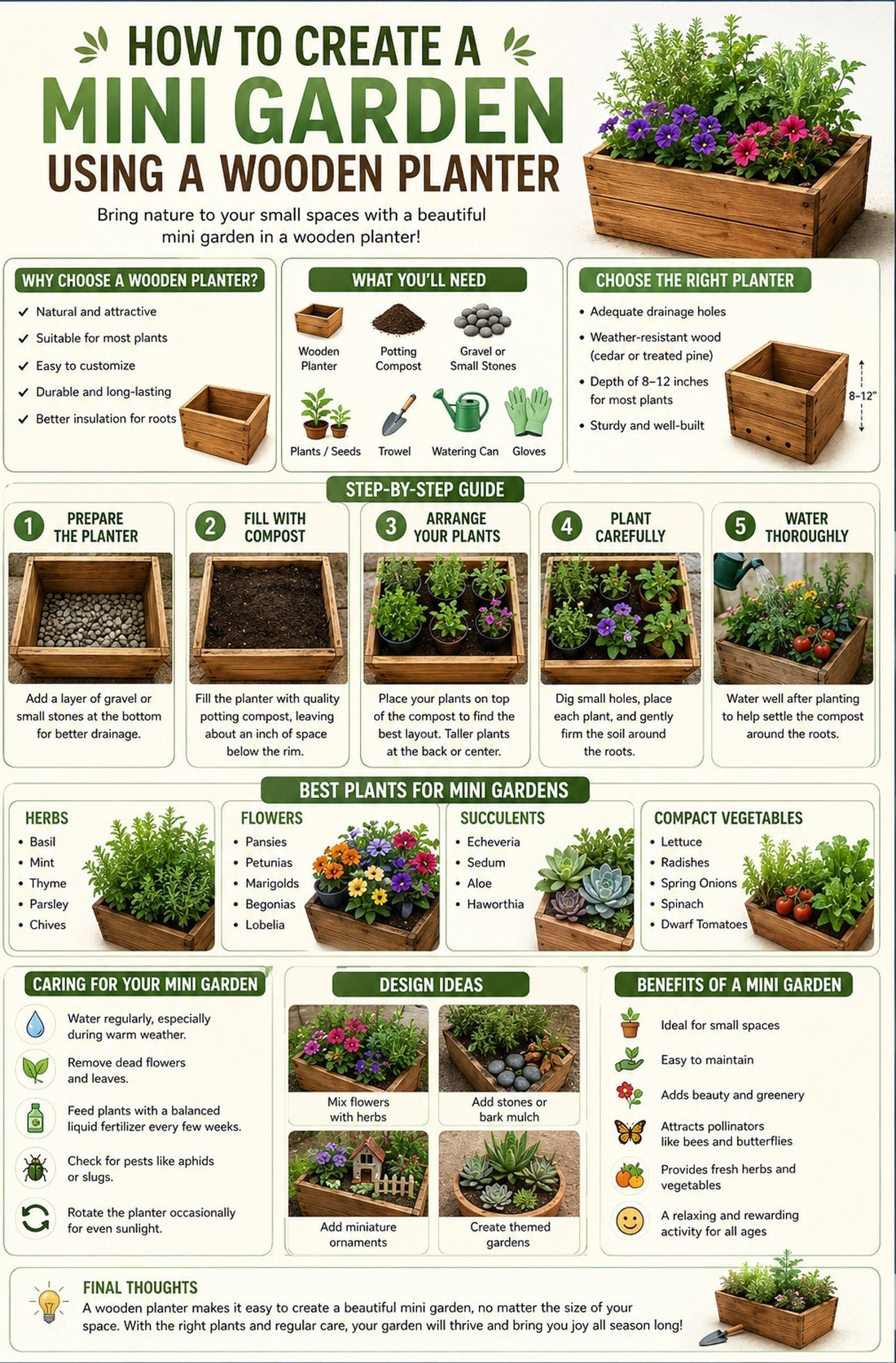How to Create a Mini Garden Using a Wooden Planter