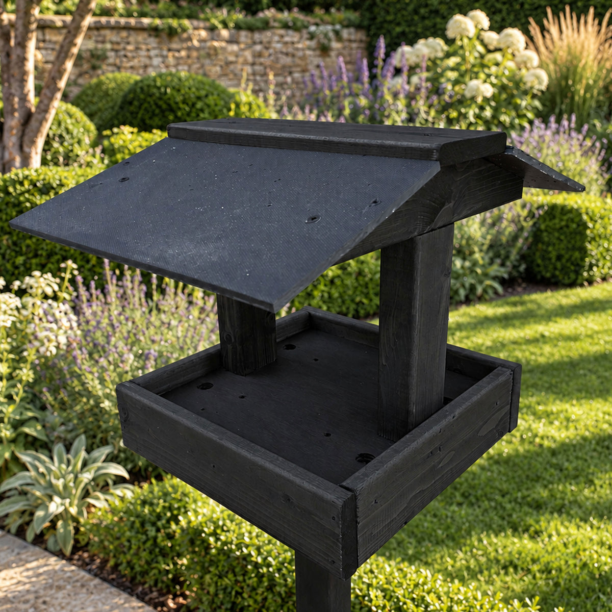 Wooden Garden Bird Table – Sturdy Freestanding Bird Feeder Coverdale Black Design