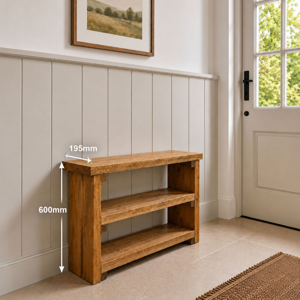 Solid Wood 3 Tier Sofa Table - Narrow Console Table, Rustic Wooden Storage Slim Shelf Heavy Duty Furniture
