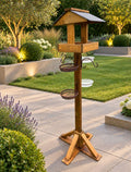 Wooden Garden Bird Table Feeding Station with Real Slate Roof, Feeding Trays, Water Dishes, Hanging Hooks & 4 Heavy Duty Stabiliser Pegs