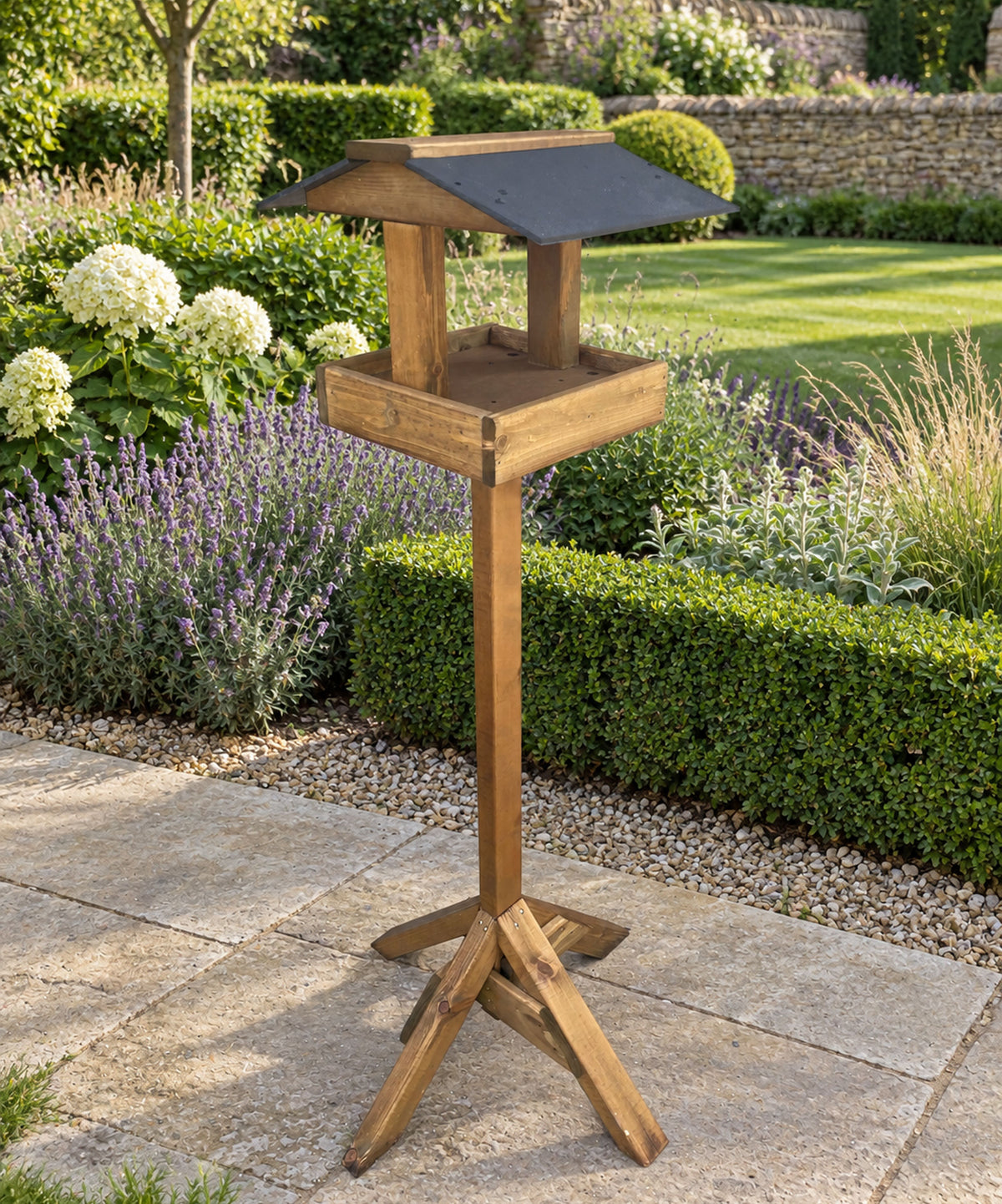 Coverdale Wooden Bird Table with Black Roof and Sturdy Stand for Garden Wild Birds