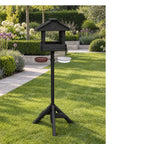 Meadows Wooden Bird Table with Black Roof & Multi-Feeding Station - Garden Wild Bird Station