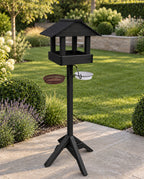 Meadows Wooden Bird Table with Black Roof & Multi-Feeding Station - Garden Wild Bird Station