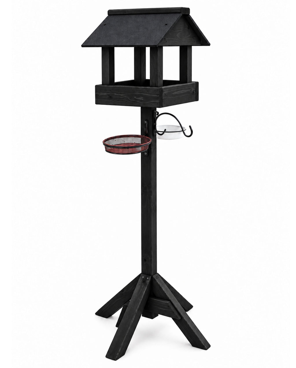 Meadows Wooden Bird Table with Black Roof & Multi-Feeding Station - Garden Wild Bird Station