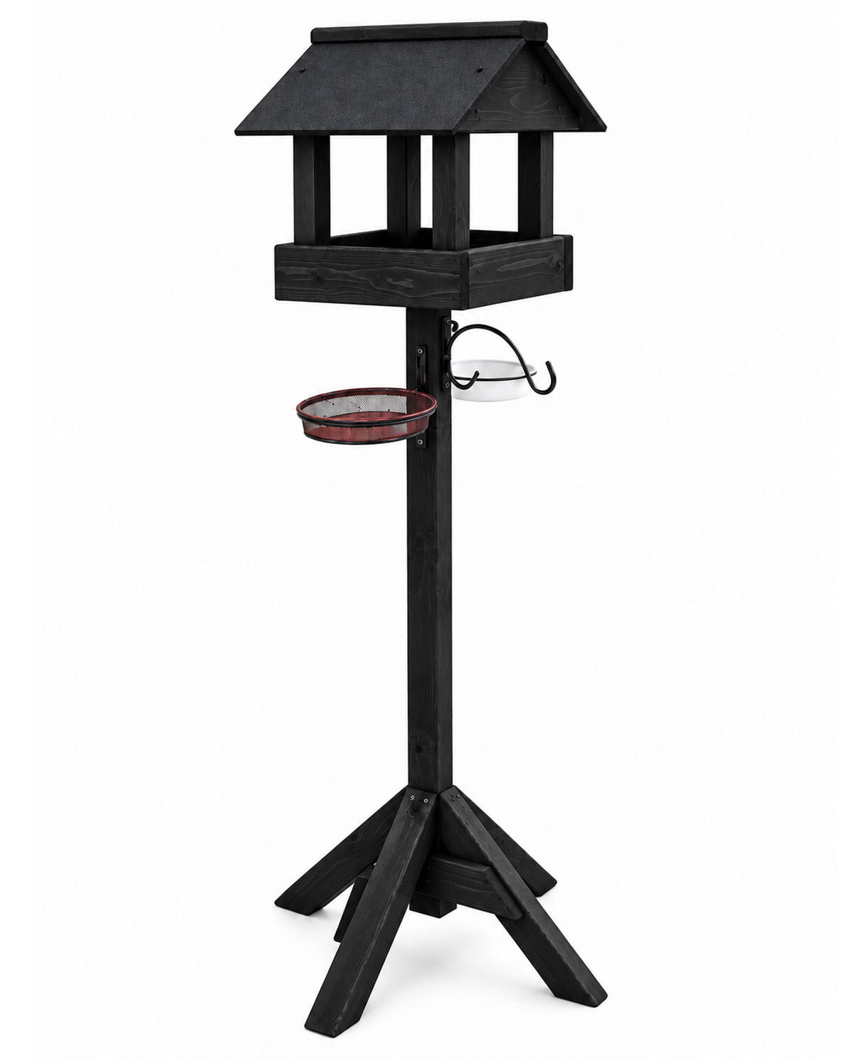 Meadows Wooden Bird Table with Black Roof & Multi-Feeding Station - Garden Wild Bird Station