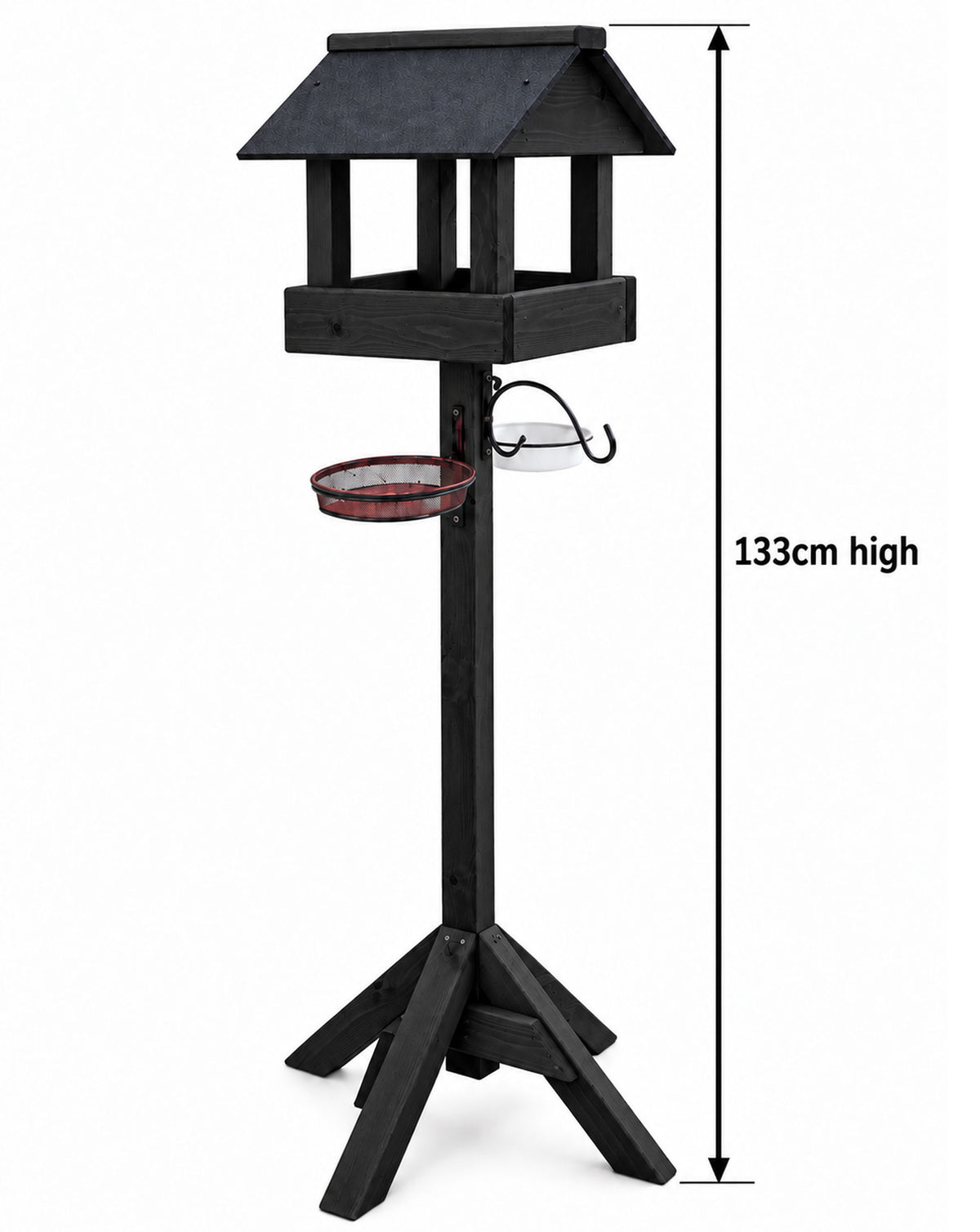 Meadows Wooden Bird Table with Black Roof & Multi-Feeding Station - Garden Wild Bird Station