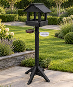 Meadows Wooden Bird Table with Black Roof & Multi-Feeding Station - Garden Wild Bird Station