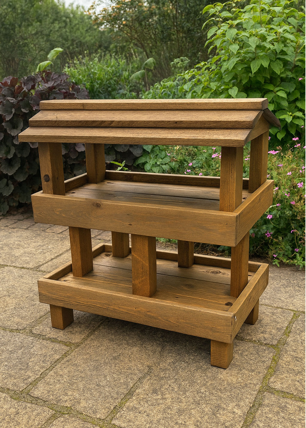 Wooden Wild Bird Feeder Table - Large 2 Tier Ground Bird Feeding Station