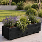 Twin Pack Black Wooden Garden Planters Heavy Duty Flower Plant Trough Boxes Fully Assembled  Patio Herb 80cm Long