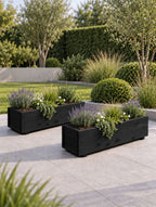 Twin Pack Black Wooden Garden Planters Heavy Duty Flower Plant Trough Boxes Fully Assembled  Patio Herb 80cm Long