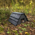 Black Wooden Garden Hedgehog House - Fully Assembled Hibernation Nest Box & Shelter