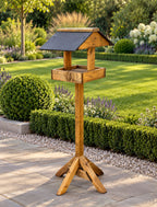 Coverham Wooden Bird Table with Stand - Timber Garden Feeder with Black Roof