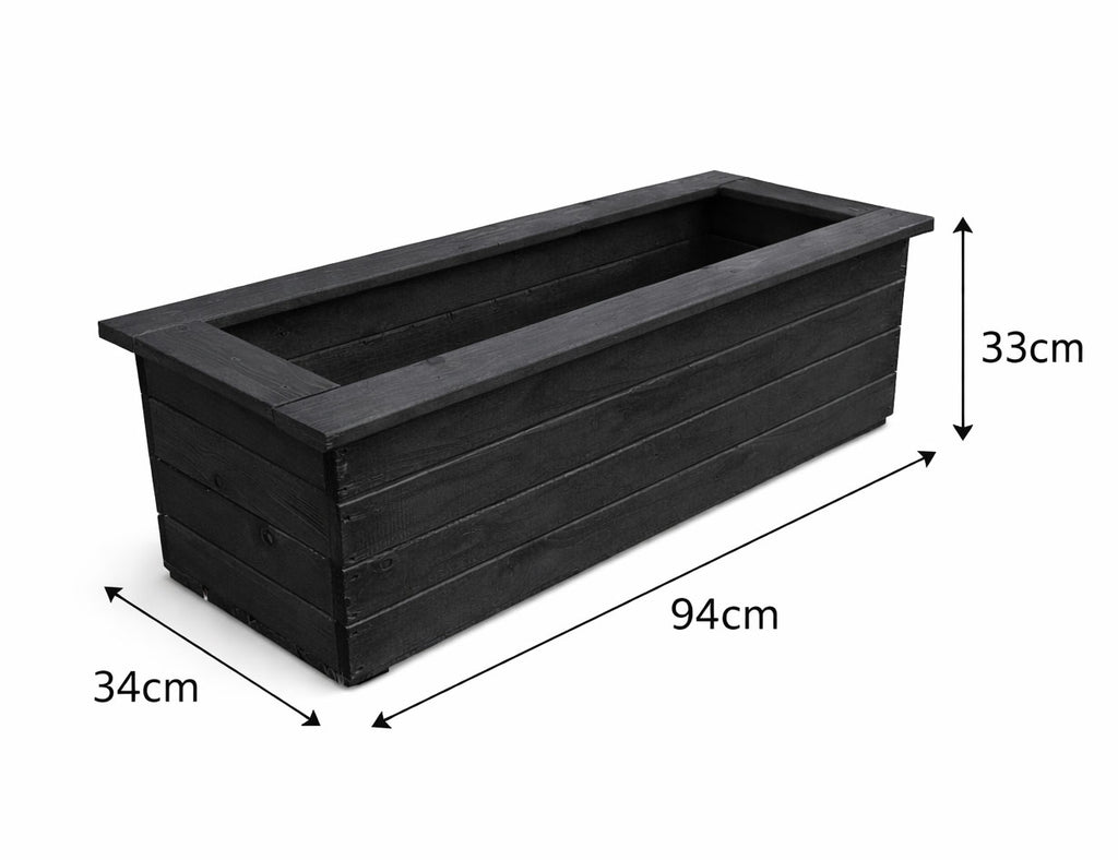 Large Wooden Trough Planters - Black Outdoor Garden & Patio Flower Boxes