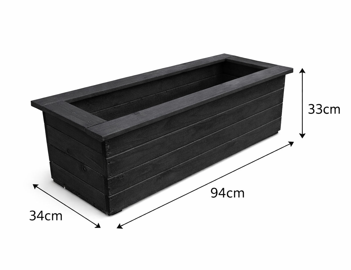 Large Wooden Trough Planters - Black Outdoor Garden & Patio Flower Boxes