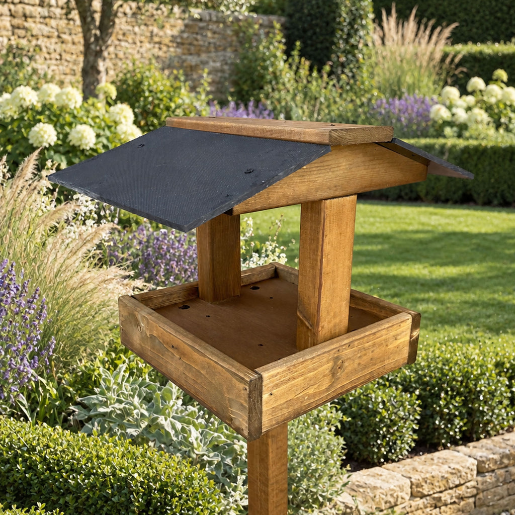 Coverdale Wooden Bird Table with Black Roof and Sturdy Stand for Garden Wild Birds