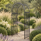 Metal Garden Arch Trellis - Heavy Duty Steel Rose & Climbing Plant Support Arbor Black (H)210cm x (W)116cm