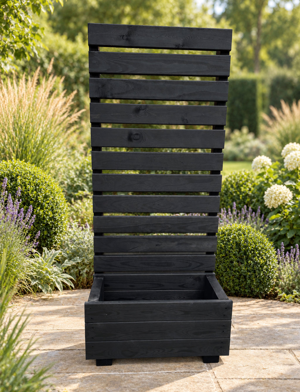 Wooden Planter with Trellis Privacy Screen - Black Climbing Plants for Patios & Decking