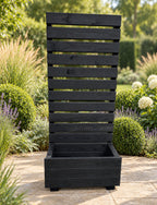 Wooden Planter with Trellis Privacy Screen - Black Climbing Plants for Patios & Decking