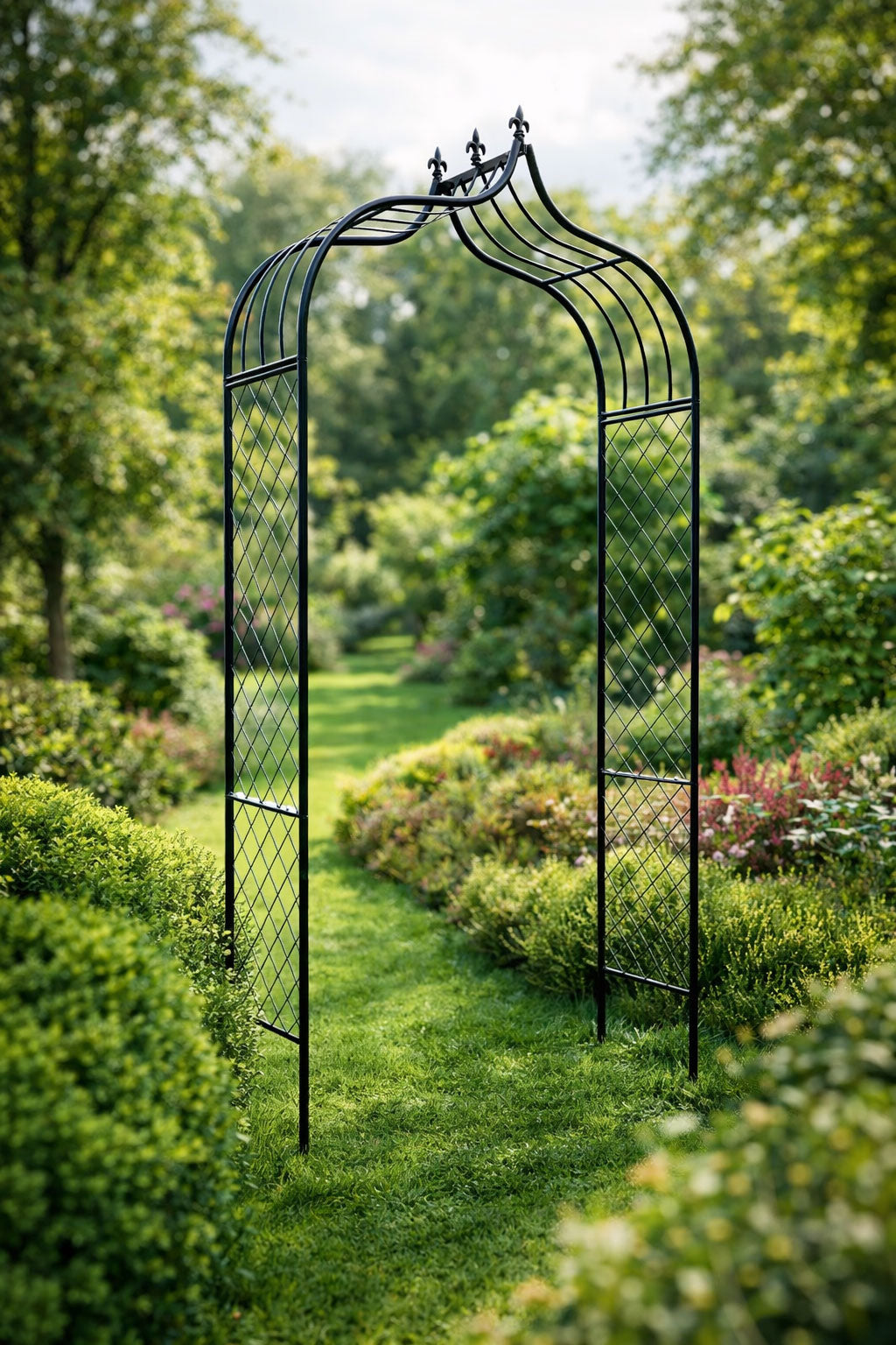 Decorative Garden Arch Trellis Frame - Black Outdoor Garden Archway for Clematis &amp; Climbing Rose Plants