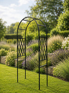 Metal Garden Arch for Climbing Plants  - Black Steel Lattice Rose & Climber Support