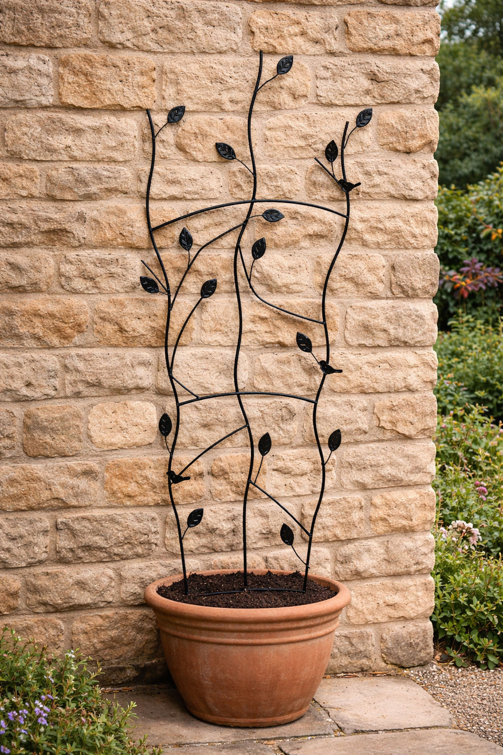 Decorative Garden Trellis Panel – Black Twig & Leaf Art Trellis for Outdoor Wall