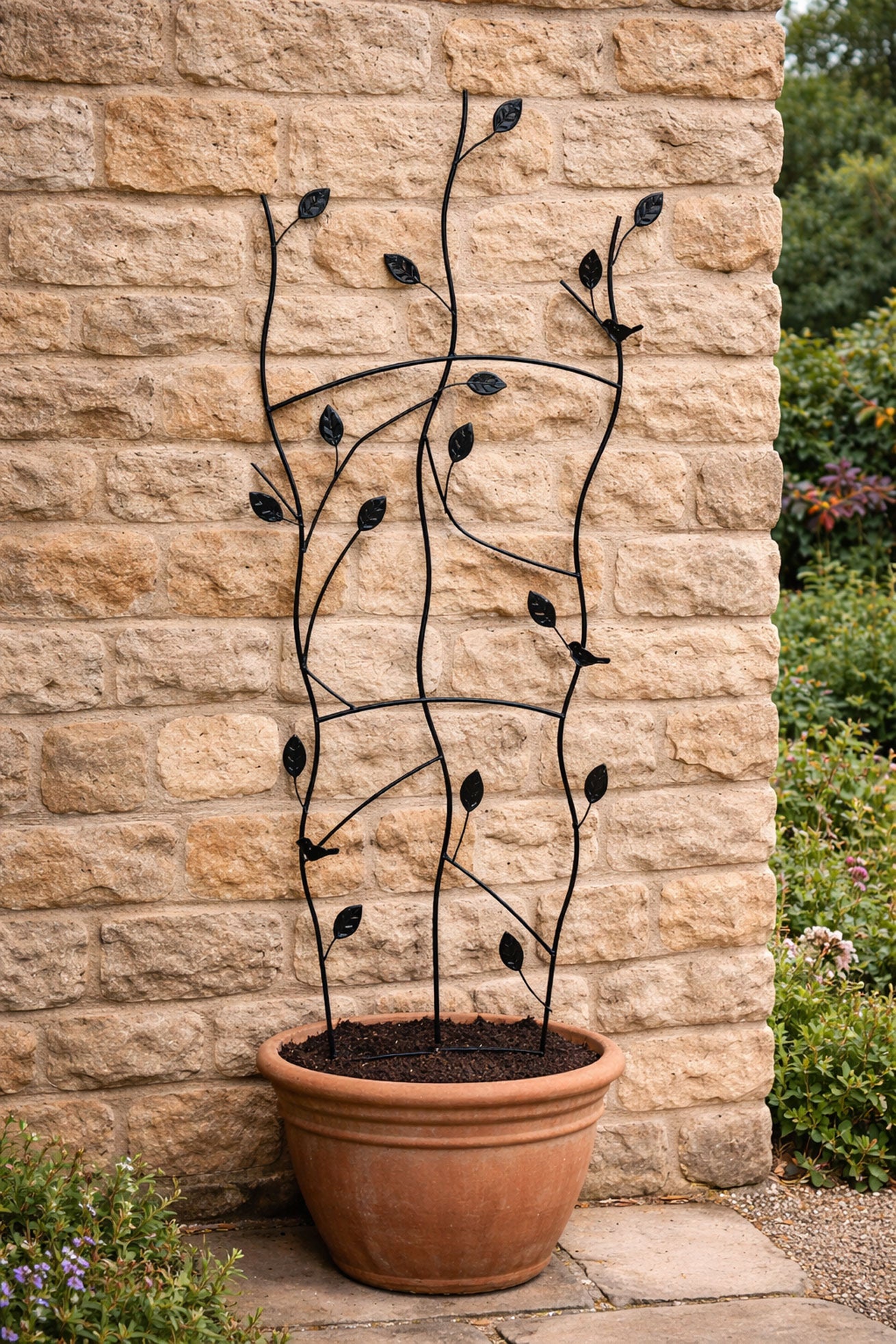 Decorative Garden Trellis Panel – Black Twig & Leaf Art Trellis for Outdoor Wall