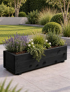Twin Pack Black Wooden Garden Planters Heavy Duty Flower Plant Trough Boxes Fully Assembled  Patio Herb 80cm Long