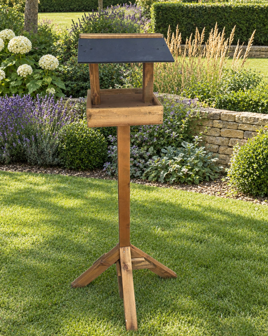 Coverdale Wooden Bird Table with Black Roof and Sturdy Stand for Garden Wild Birds