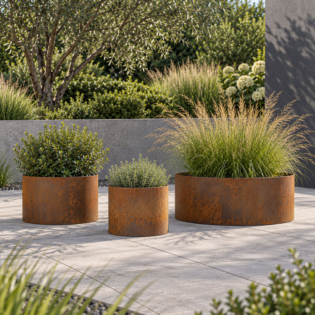 Heavy Duty Circular Rust Steel Planter Rings  - Handmade Rustic Metal Garden Planters & Raised Bed Surrounds