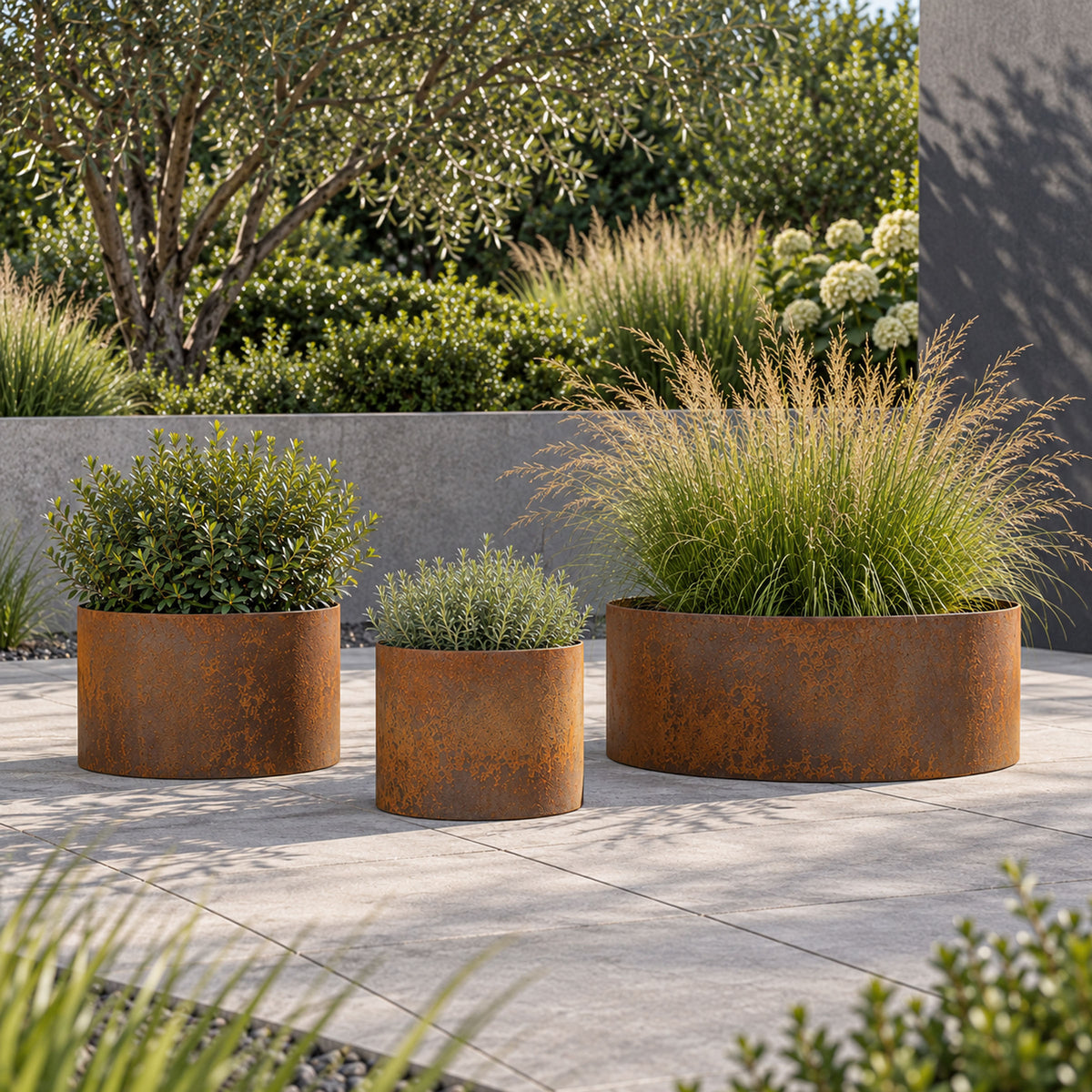 Heavy Duty Circular Rust Steel Planter Rings  - Handmade Rustic Metal Garden Planters & Raised Bed Surrounds