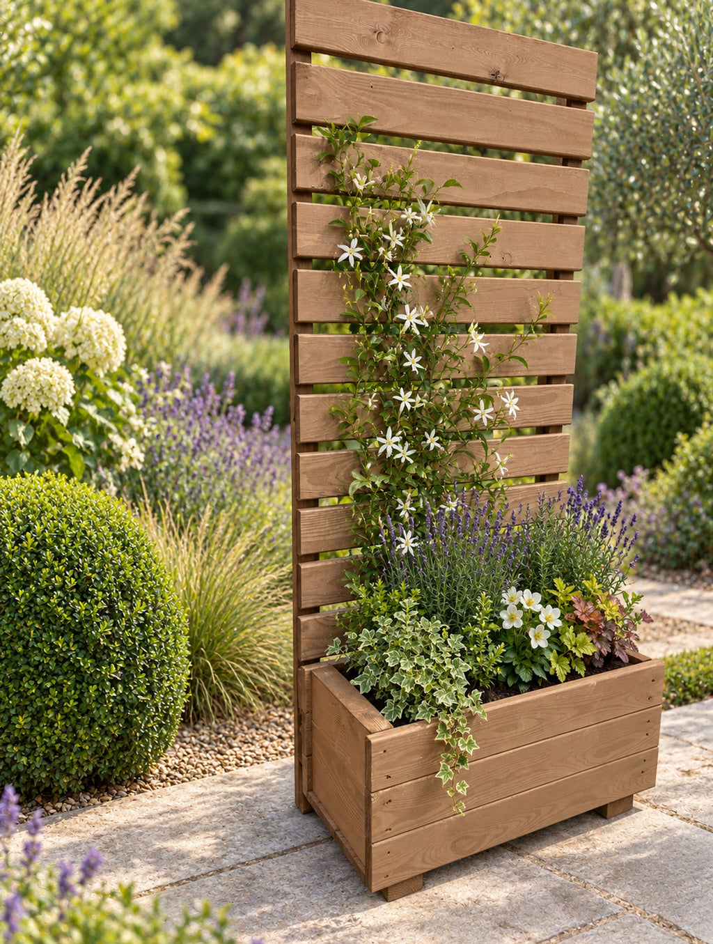 Wooden Planter with Trellis Screening for Climbing Plants & Foliage