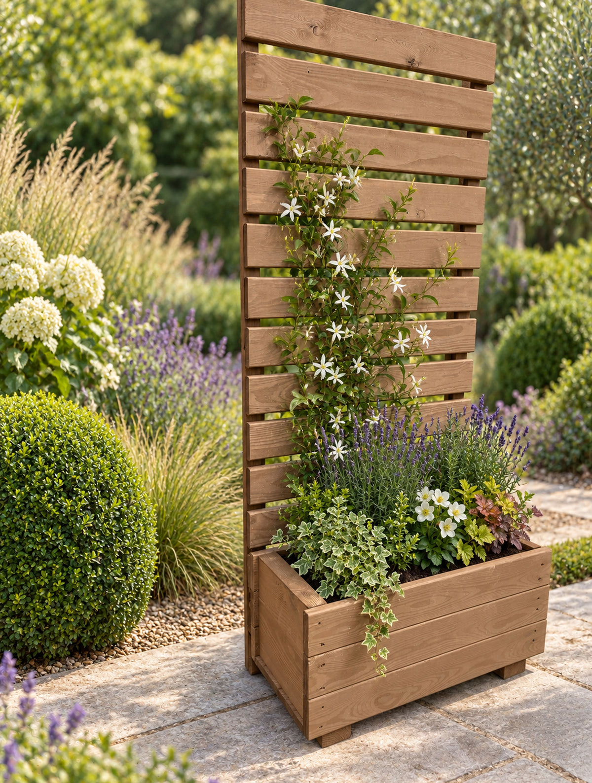 Wooden Planter with Trellis Screening for Climbing Plants & Foliage