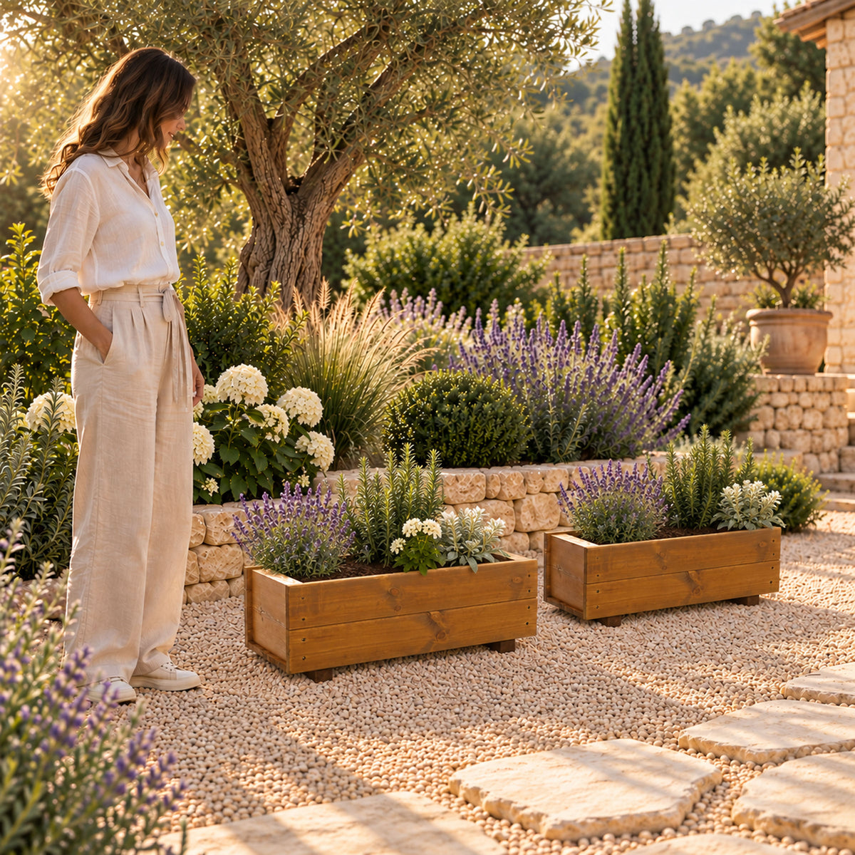Timber Garden Planters - Pair of 60cm Rectangular Trough Boxes