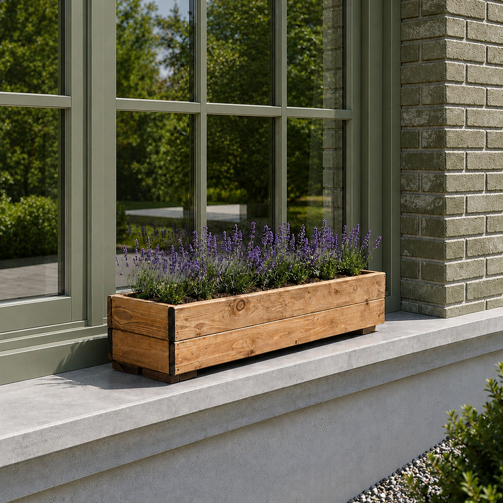 Wooden Window Boxes – Handmade Outdoor Timber Planter Troughs for Flowers, Herbs, Patios & Gardens – Fully Assembled