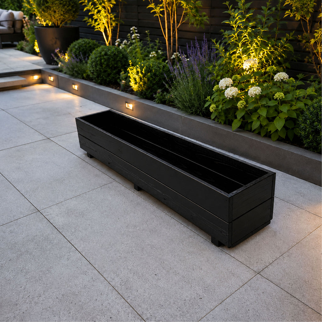 Modern Black Wooden Window Box Planters - Fully Assembled Timber Troughs
