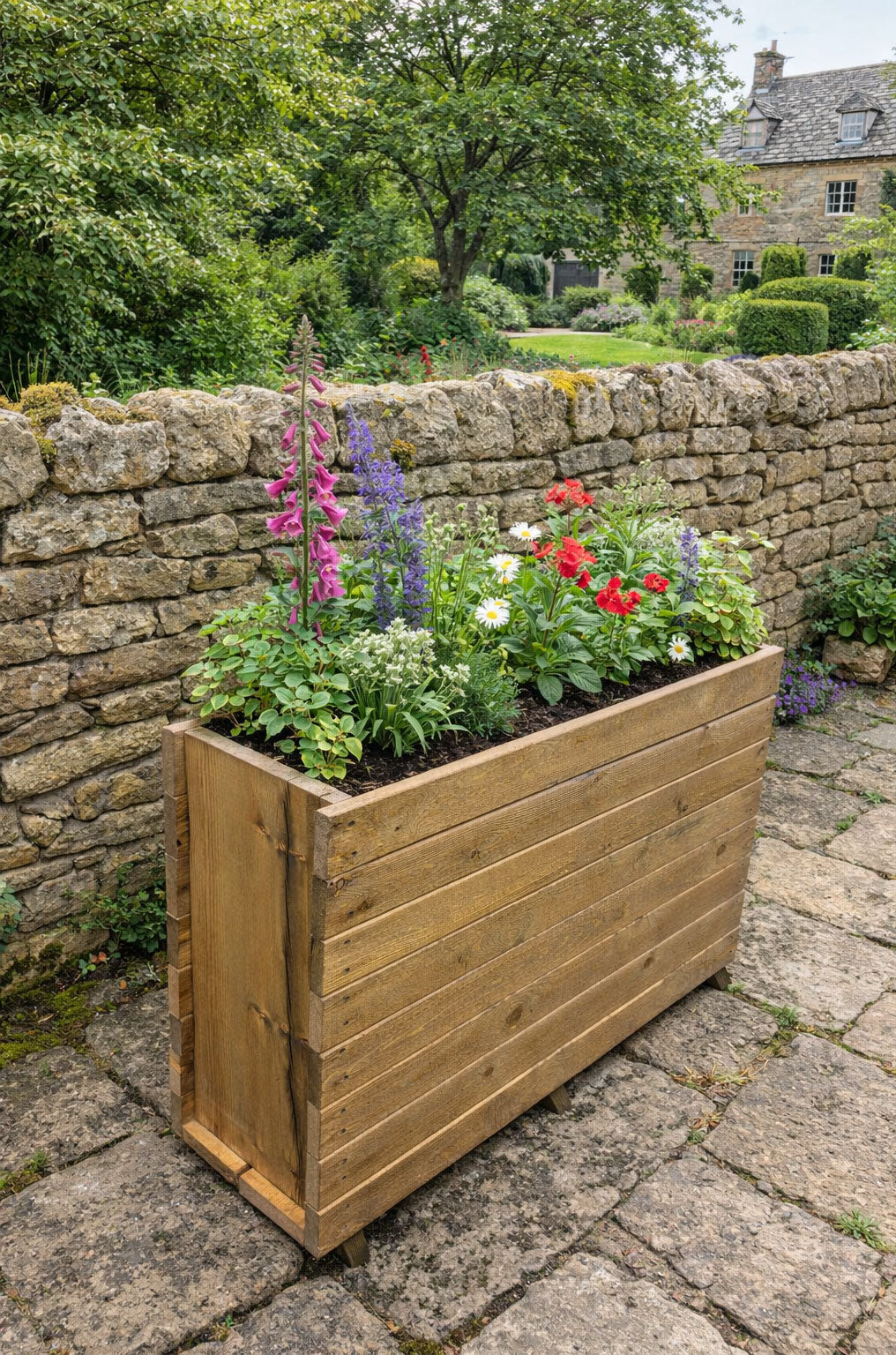 Extra Tall Heavy-Duty Wooden Planter - Ideal for Garden Barriers and Patio Spaces