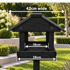Meadows Wooden Bird Table with Black Roof & Multi-Feeding Station - Garden Wild Bird Station