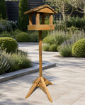 Wooden Bird Table with Stand - Freestanding Garden Wild Bird Feeder 130cm High