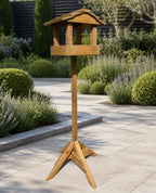 Wooden Bird Table with Stand - Freestanding Garden Wild Bird Feeder 130cm High