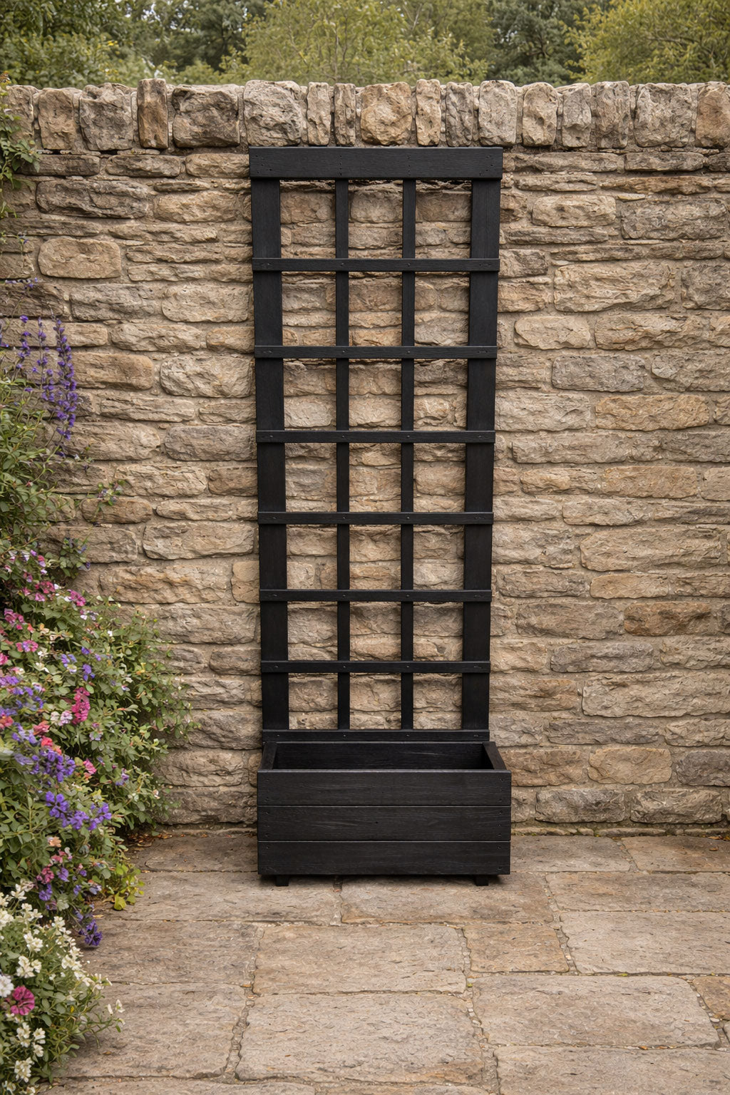 Heavy-Duty Wooden Planter with Trellis Plant Support - Modern Black Finish