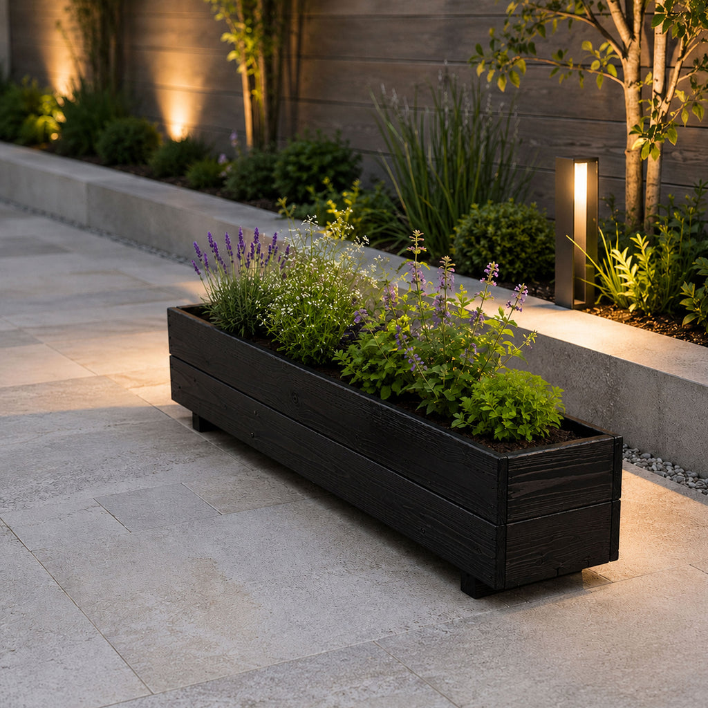 Modern Black Wooden Window Box Planters - Fully Assembled Timber Troughs