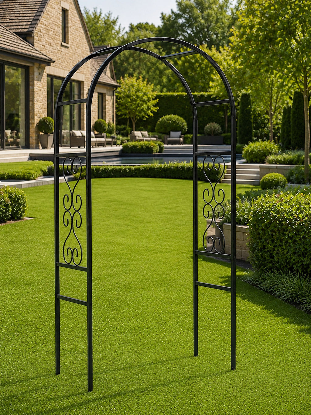 Decorative Black Steel Garden Arch for Roses, Clematis, Honeysuckle & Climbing Plants