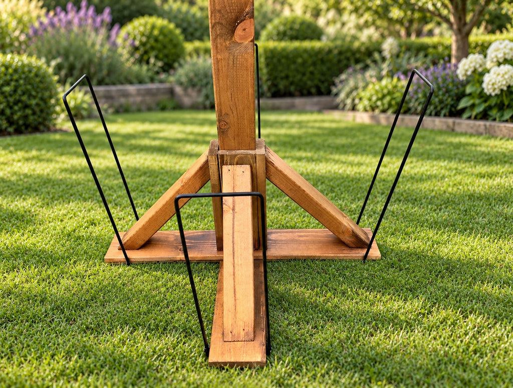 Wooden Garden Bird Table Feeding Station with Real Slate Roof, Feeding Trays, Water Dishes, Hanging Hooks & 4 Heavy Duty Stabiliser Pegs