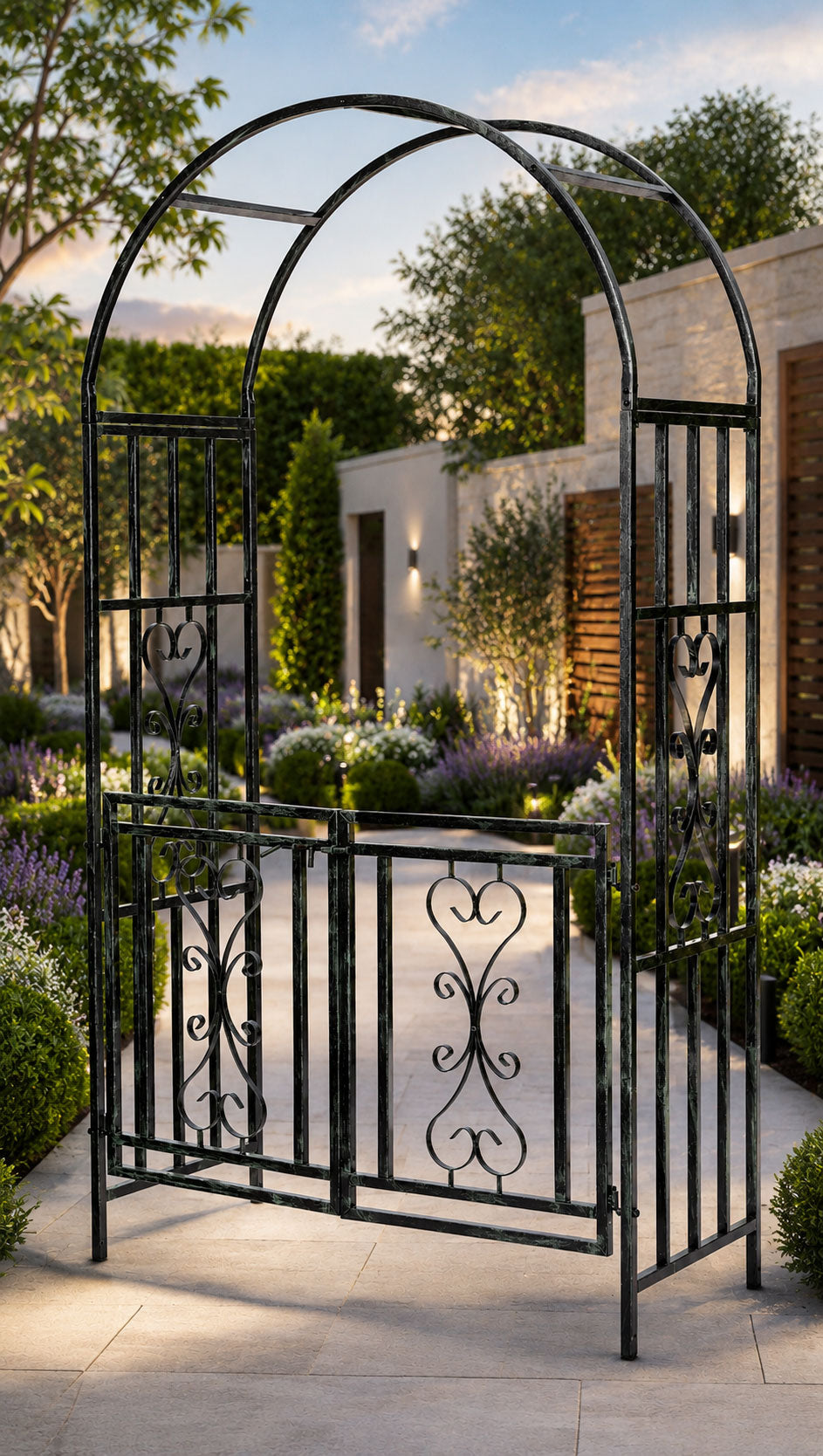 Heavy Duty Garden Entrance Arch with Double Gates Steel Garden Arch for Pathways and Walkways
