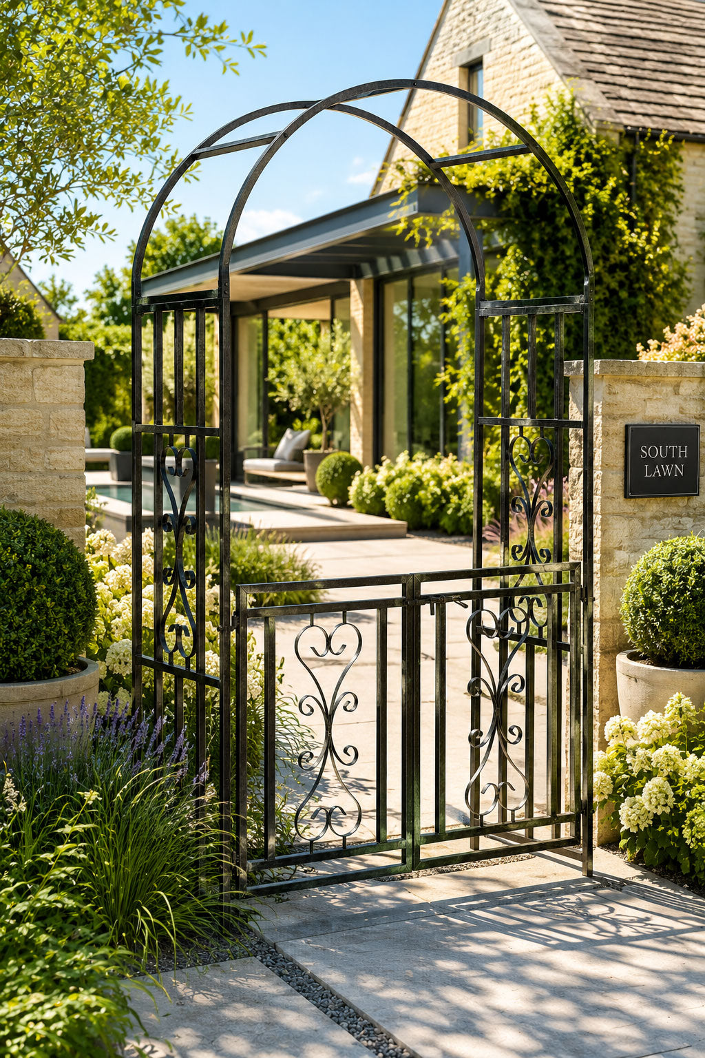 Heavy Duty Garden Entrance Arch with Double Gates Steel Garden Arch for Pathways and Walkways