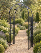 Metal Garden Arch Trellis - Heavy Duty Steel Rose & Climbing Plant Support Arbor Black (H)210cm x (W)116cm