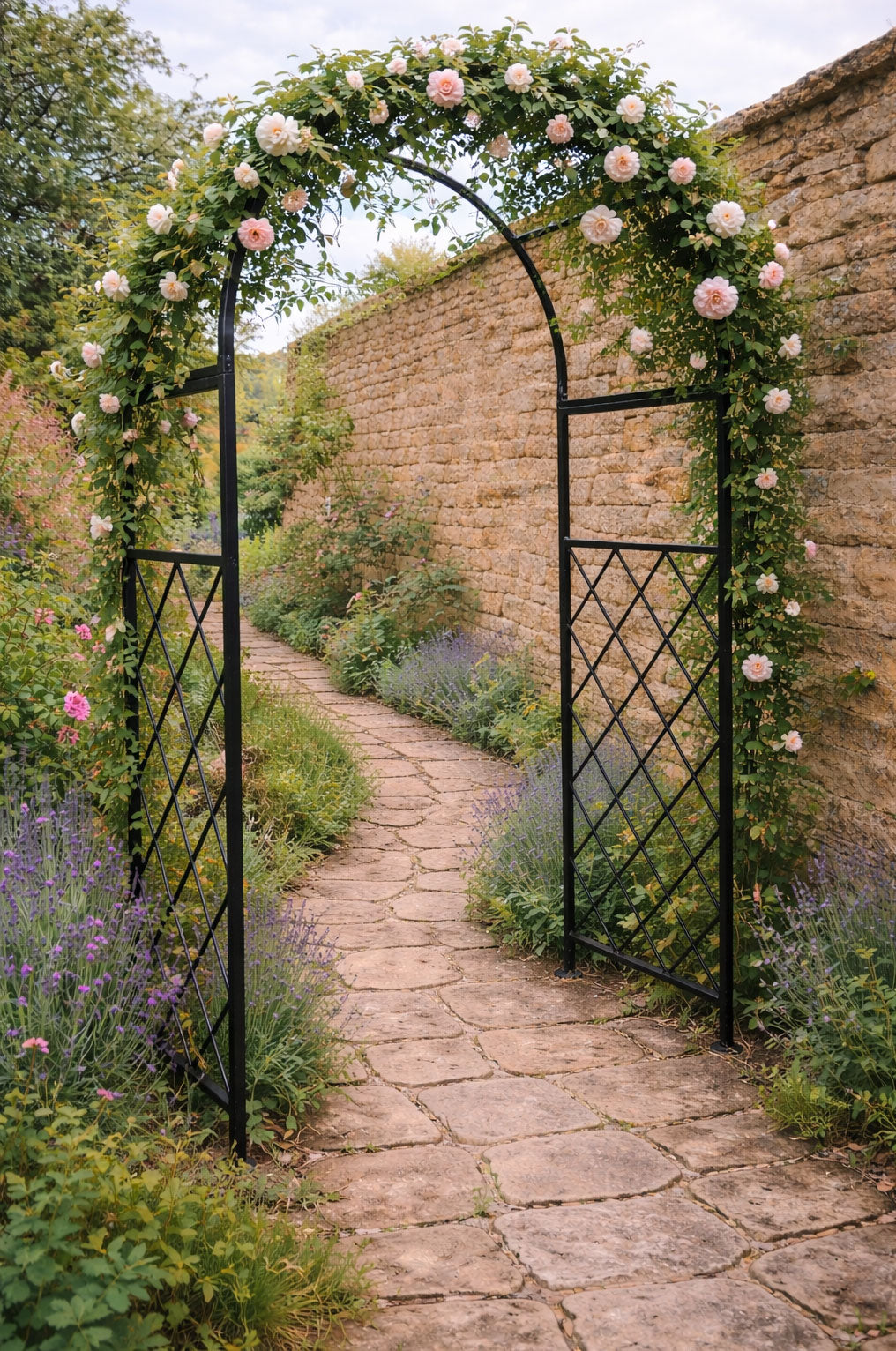 Metal Garden Archway Lattice Durable Square - Section Steel Arch for Climbing Plants