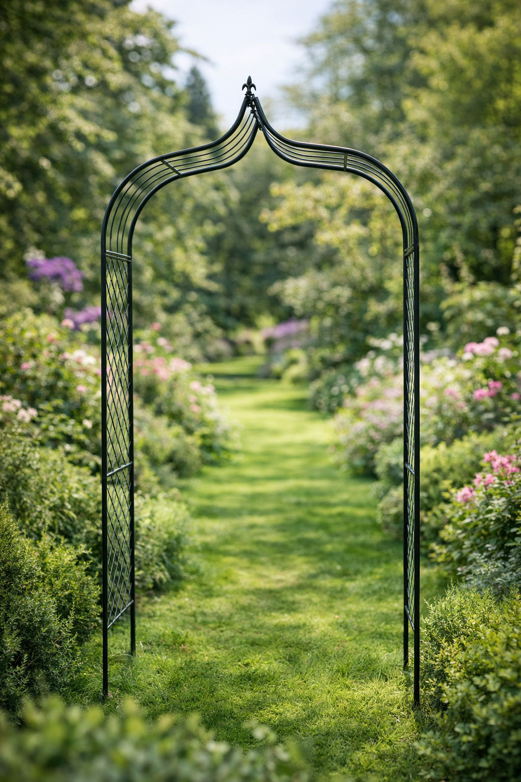 Decorative Garden Arch Trellis Frame - Black Outdoor Garden Archway for Clematis &amp; Climbing Rose Plants