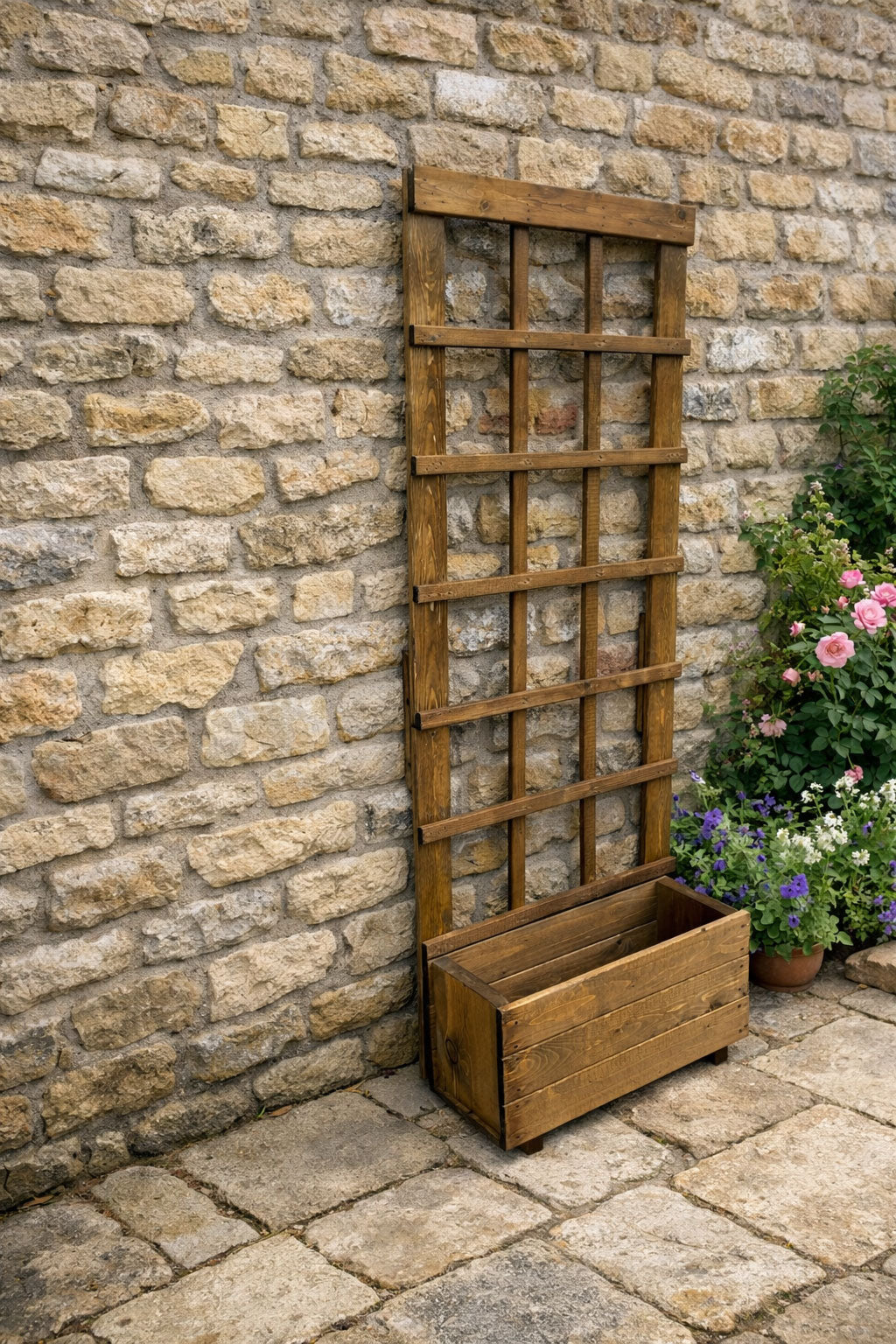 Heavy Duty Wooden Planter with Trellis Outdoor Garden Planter Box for Climbing Plants