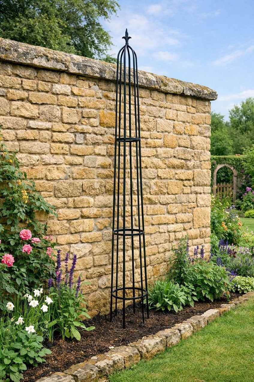 Extra Tall Garden Obelisk - Heavy Duty Metal Climbing Plant Support - Black or Rust